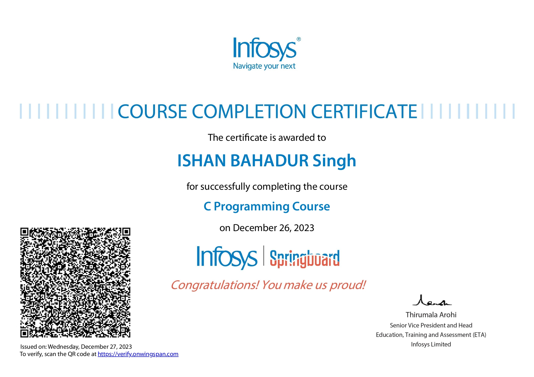 C certificate